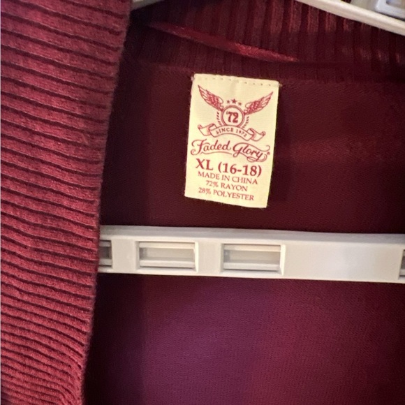 Women's Burgundy Open Front Sweater Sz 16 - Picture 3 of 3